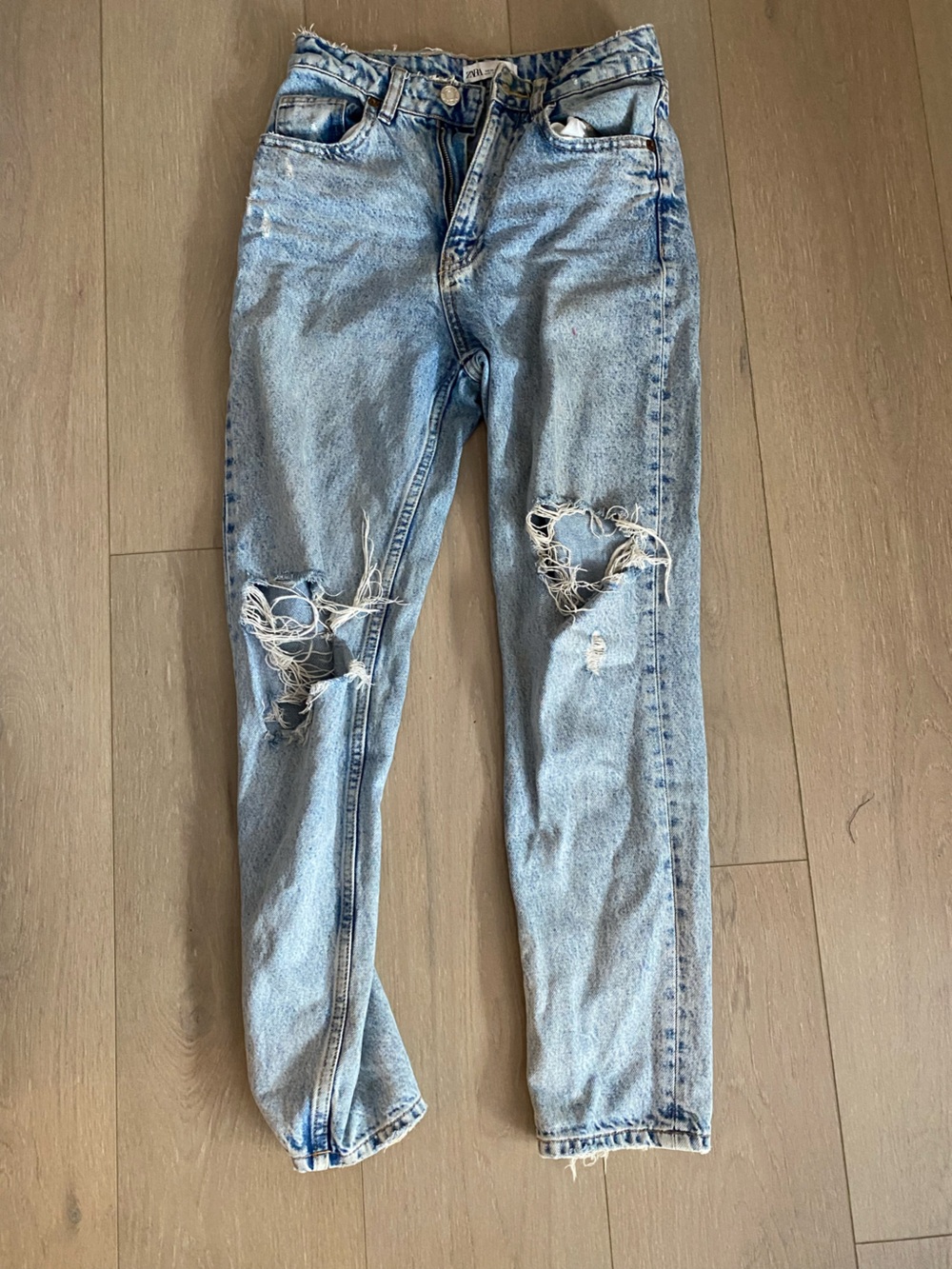 Zara Light Blue Slim Straight Distressed Jeans
